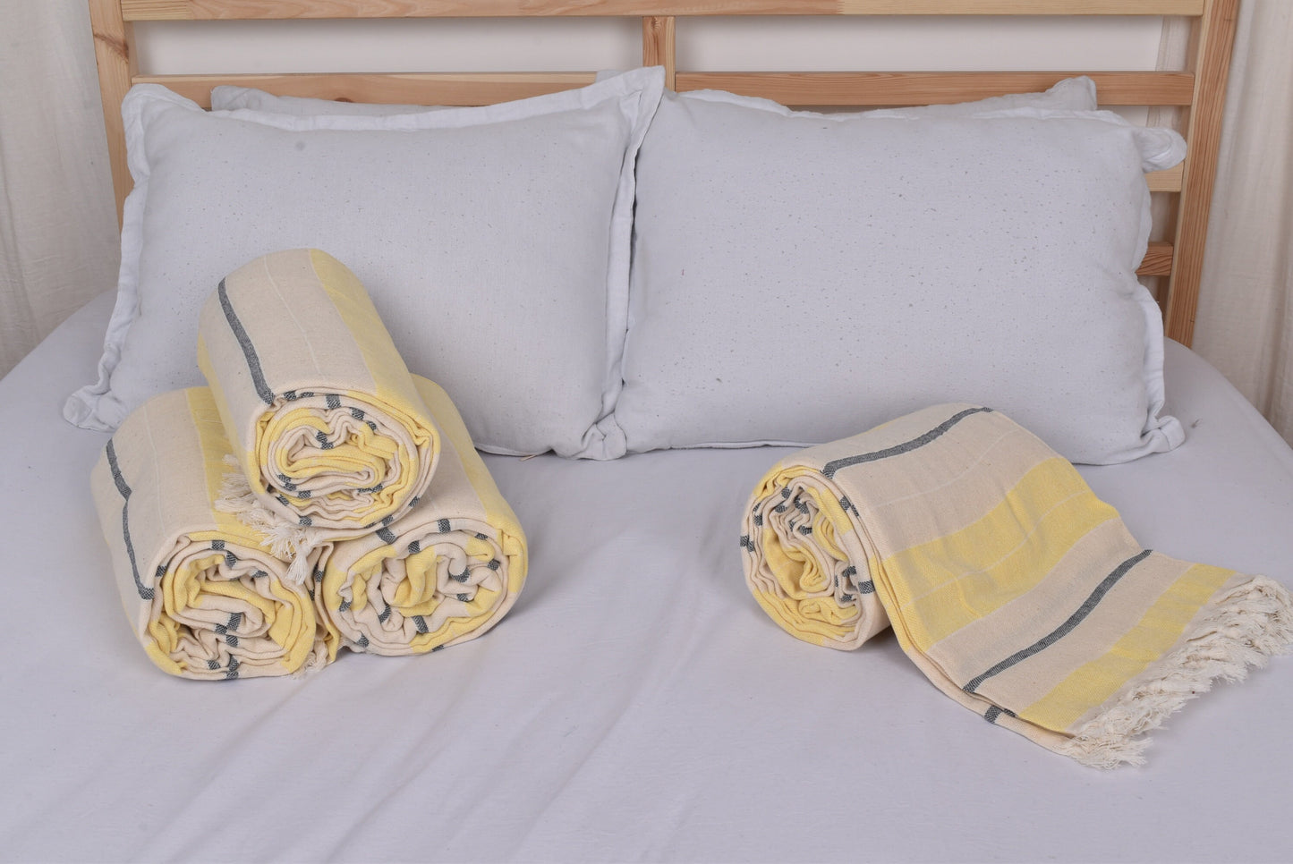 Decorative Sofa Blanket, Turkish Bedspread, Striped Navy Blue-Yellow Throw, 79x99 Inches Cotton Bed Cover, Yoga Throw, Bulk Order Blanket