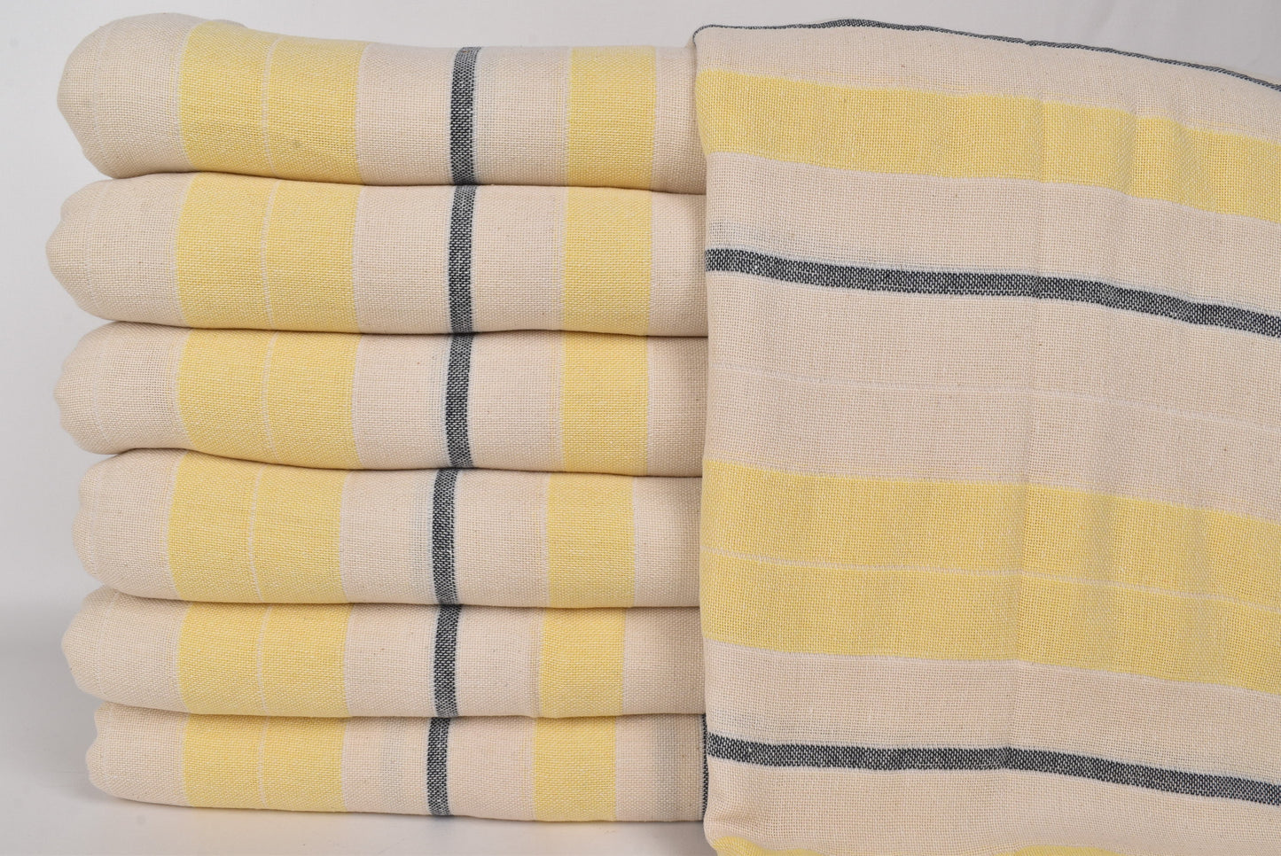 Decorative Sofa Blanket, Turkish Bedspread, Striped Navy Blue-Yellow Throw, 79x99 Inches Cotton Bed Cover, Yoga Throw, Bulk Order Blanket