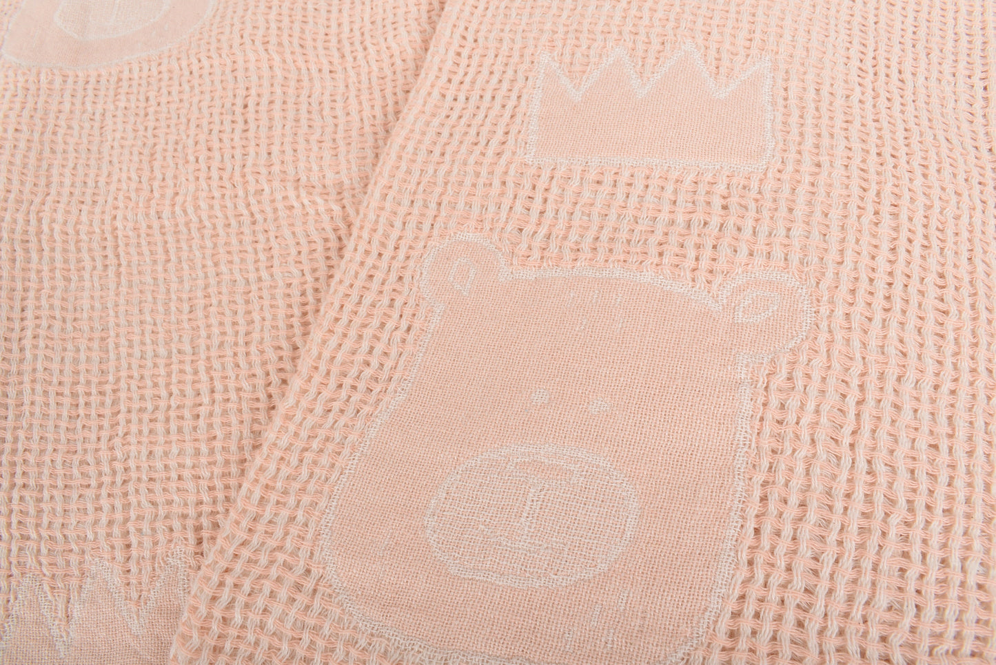 Turkish Baby Blanket, Coral Throw, Organic Cotton Baby Throw, Bear Patterned Blanket, 48x50 Inches Wedding Gift Blanket, Couch Throw