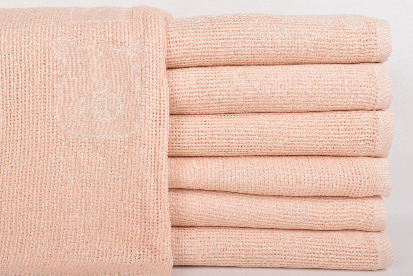 Turkish Baby Blanket, Coral Throw, Organic Cotton Baby Throw, Bear Patterned Blanket, 48x50 Inches Wedding Gift Blanket, Couch Throw