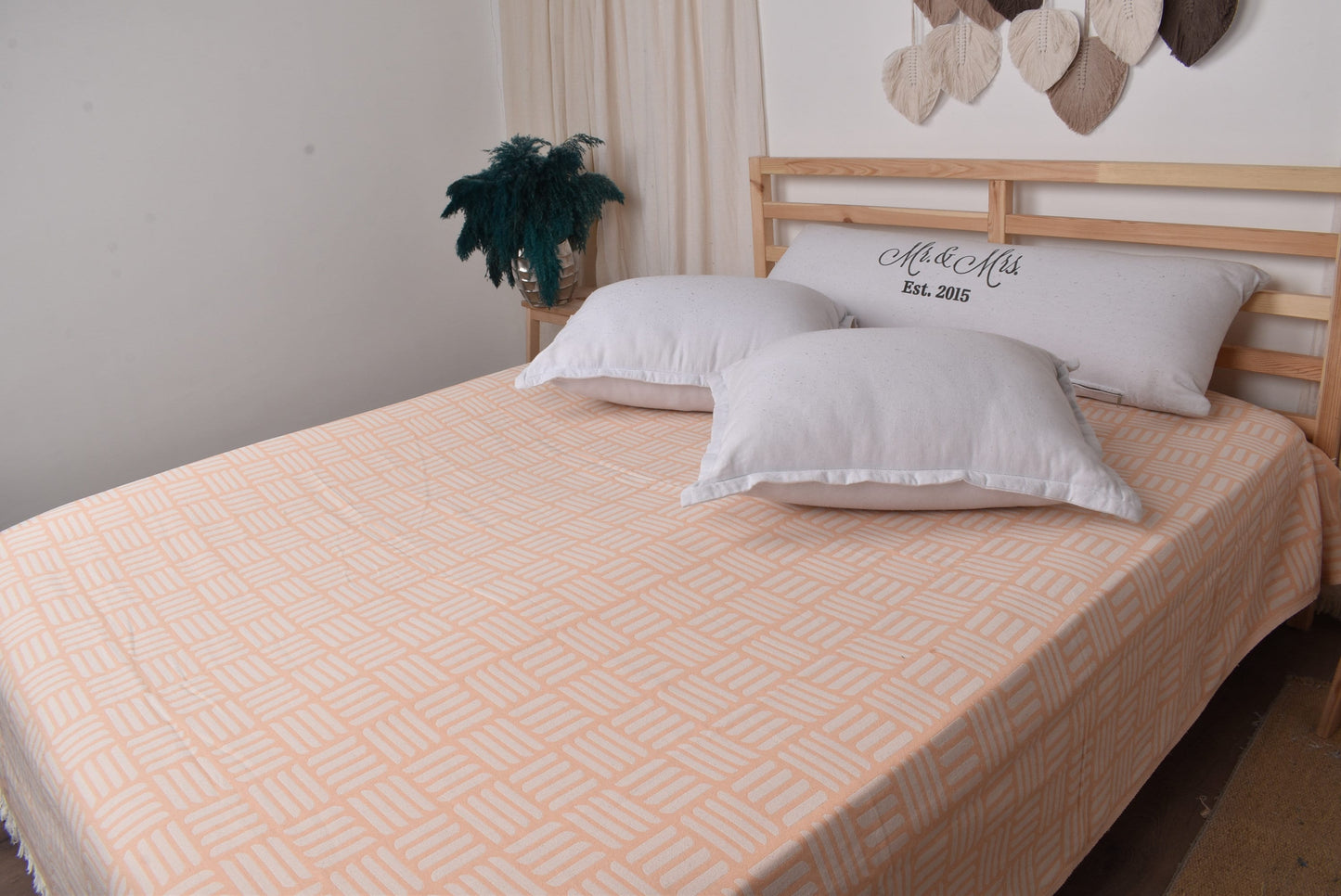 Couch Throw, Handwoven Coral Throw, Double Sided Geometric Throw, 87x95 Inches Cotton Bedspread, Oversize Blanket, Sofa Throw, Yoga Blanket