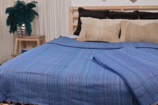 Picknickdecke, großes Handtuch, saxblaue Decke, bunte Decke, 87x89 Zoll bestickte Tagesdecke, Sofadecke, Pilatesdecke, Geschenkdecke