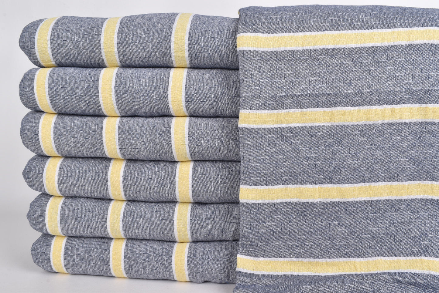 Home Decor Blanket, Custom Blanket, Navy Blue-Yellow Throw, Cotton Striped Blanket, 83x95 Inches Couch Cover, Gift Throw, Designer Throw