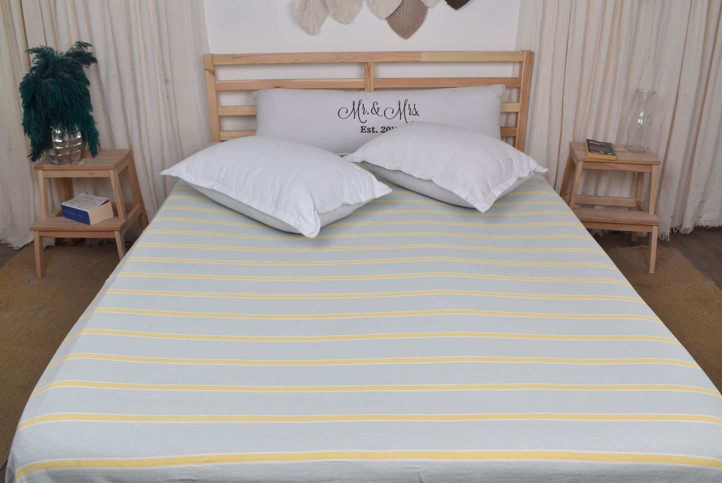 Custom Blanket, Large Organic Turkish Towel, Mint-Yellow Blanket, Striped Blanket, 83x95 Inches Blanket, Camping Blanket, Decorative Blanket