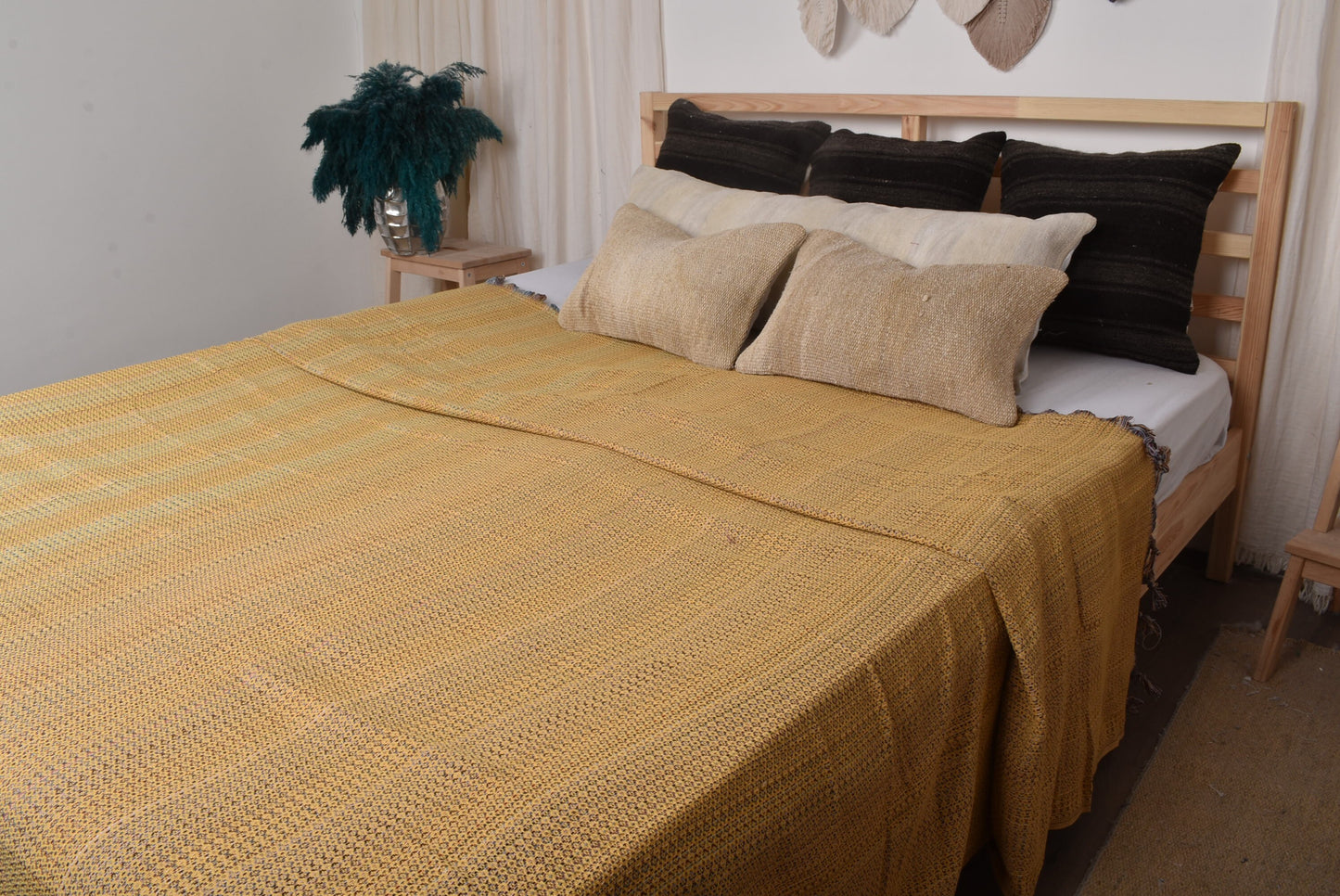 Wholesale Couch Throw, Organic Cotton Mustard Throw, Colorful Blanket, 87x89 Inches Blanket, Couch Blanket, King Size Throw, Warm Blanket