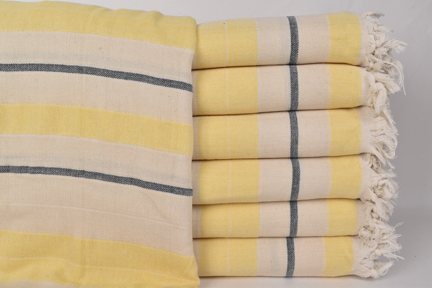 Decorative Sofa Blanket, Turkish Bedspread, Striped Navy Blue-Yellow Throw, 79x99 Inches Cotton Bed Cover, Yoga Throw, Bulk Order Blanket