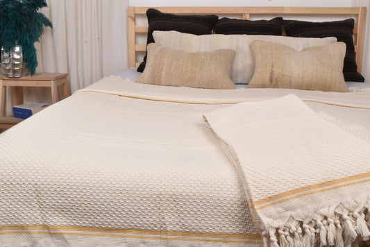 Türkische Tagesdecke, handgewebte Decke, Senf-Plaid, gestreiftes Plaid, 231x236 cm Designer-Tagesdecke, Deko-Plaid, Yoga-Decke