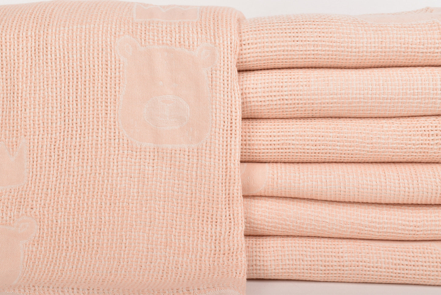 Turkish Baby Blanket, Coral Throw, Organic Cotton Baby Throw, Bear Patterned Blanket, 48x50 Inches Wedding Gift Blanket, Couch Throw