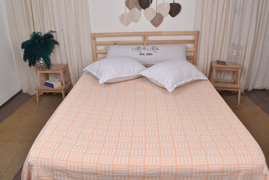 Couchüberwurf, handgewebter Korallen-Überwurf, doppelseitiger geometrischer Überwurf, 221 x 241 cm Baumwoll-Tagesdecke, Übergröße Decke, Sofaüberwurf, Yogadecke