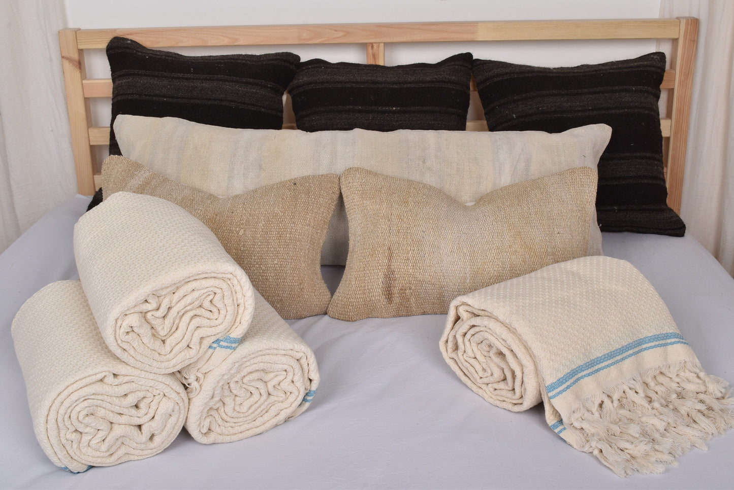 Wholesale Turkish Blankets, Decorative Couch Throw, Turquoise Striped Throw, 91x93 Inches Organic Cotton Bedspread, Designer Blanket