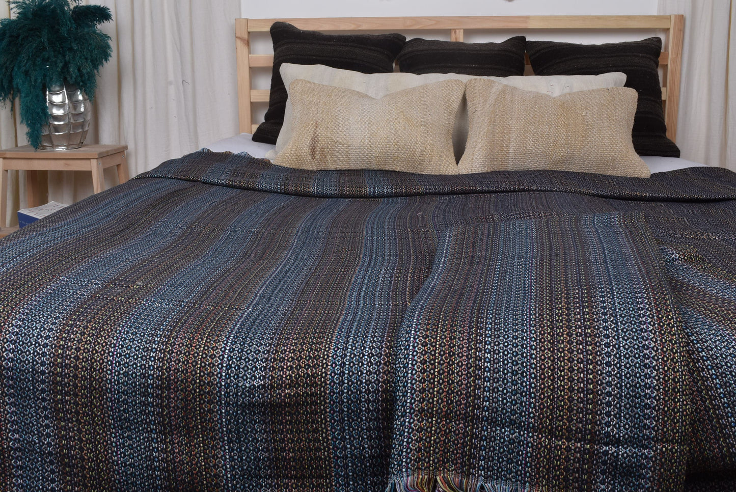 Cotton Sofa Blanket, Home Decor Blanket, Black Blanket, Colorful Throw, 87x89 Inches Oriental Bedspread, Beach Blanket, Curtain Throw