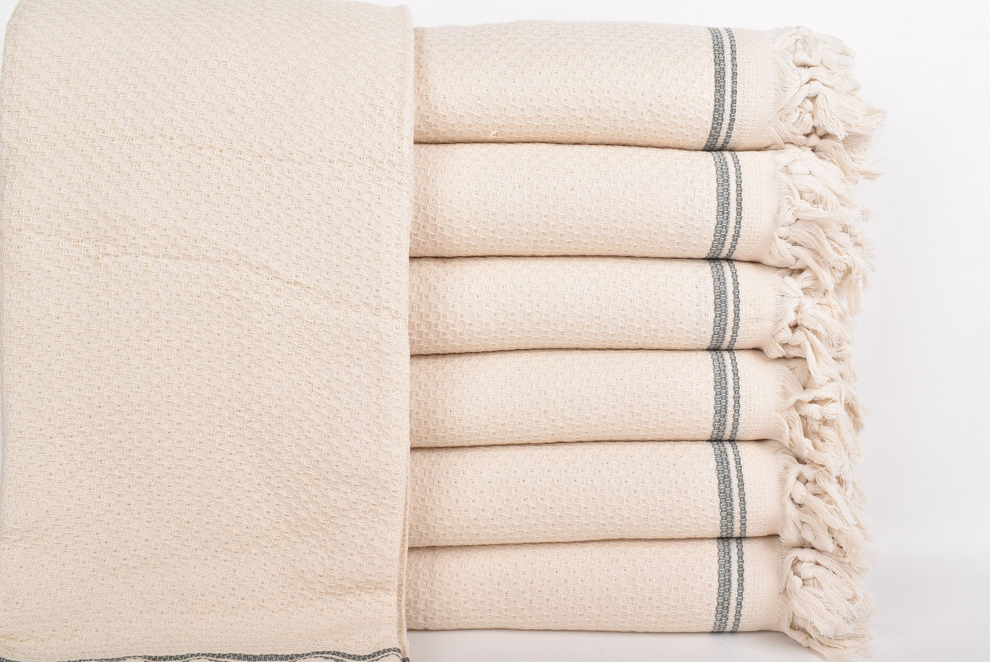Couch Throw, Wedding Gift Blankets, Khaki Green Throw, Striped Throw, 91x93 Inches Cotton Bedspread, Picnic Blanket, Oversize Blanket