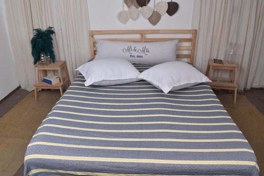 Wohndecke, personalisierte Decke, marineblau-gelbe Decke, gestreifte Baumwolldecke, 210x240 cm Sofabezug, Geschenkdecke, Designerdecke