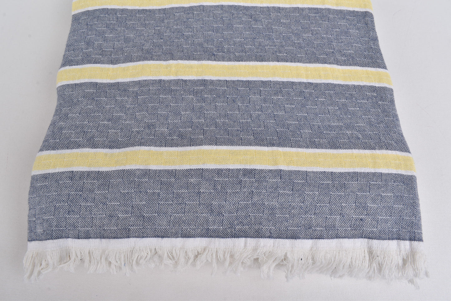 Home Decor Blanket, Custom Blanket, Navy Blue-Yellow Throw, Cotton Striped Blanket, 83x95 Inches Couch Cover, Gift Throw, Designer Throw