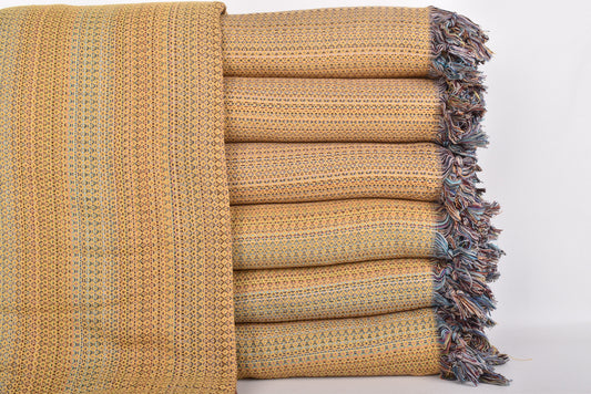 Großhandel Sofaüberwurf, Senfgelber Überwurf aus Bio-Baumwolle, Bunte Decke, 221x226 cm Decke, Sofadecke, King-Size Überwurf, Warme Decke