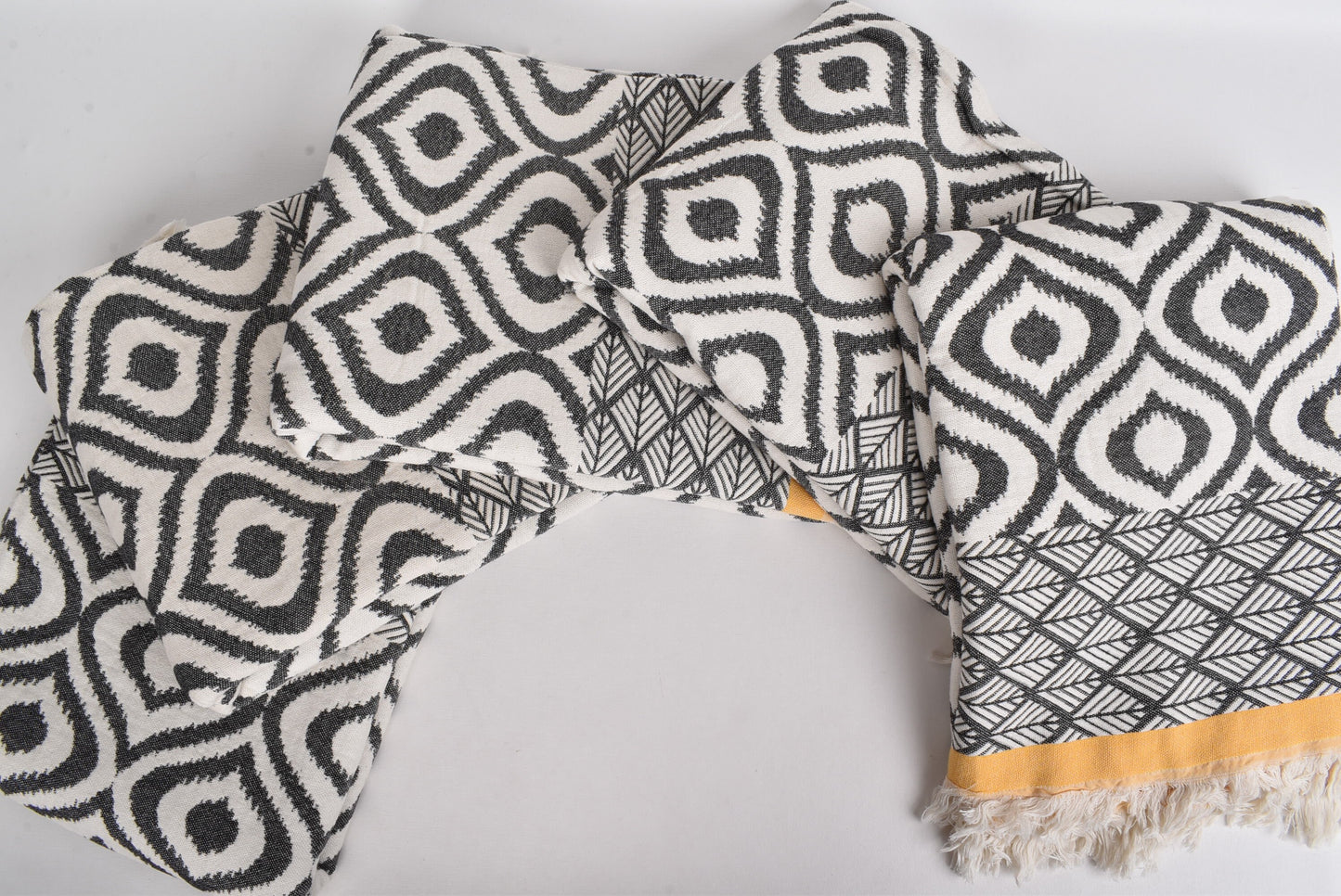 Turkish Throw Blanket, Black-Mustard Throw, Diamond Design Throw, 50x67 Inches Designer Bedspread, Decor Throw, Warm Blanket